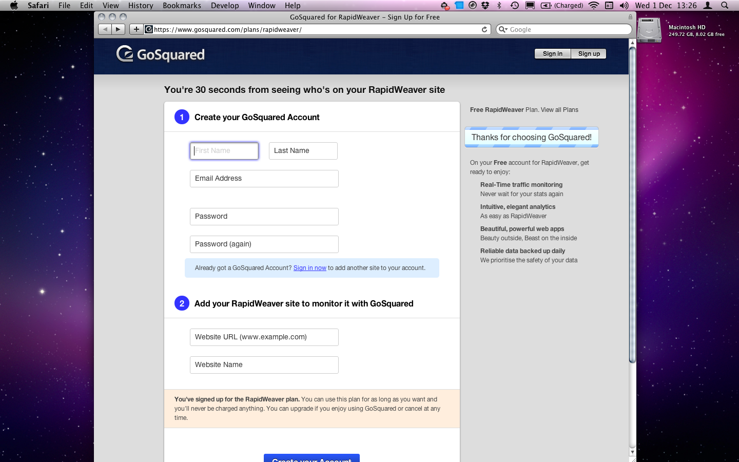 GoSquared RapidWeaver Plan